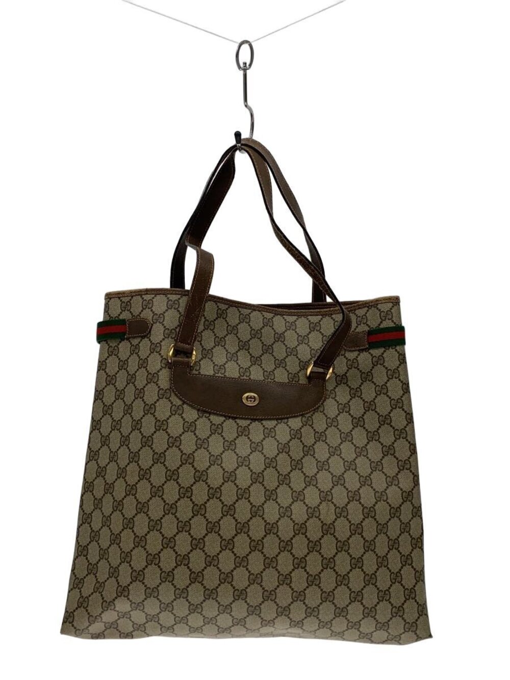 Gucci Sherry Tote Bag Brown All over Leather parts show